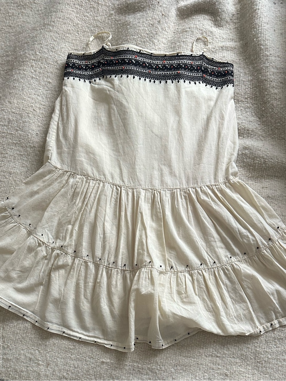 J. Crew Cream Strapless Dress with Black & Multicolor Embroidery